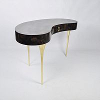 Contemporary desk BEAN woodenwith storage compartment3-legged