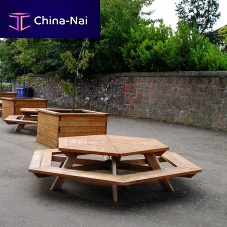 Contemporary table and bench set SPT303woodenoutdoorfor public space